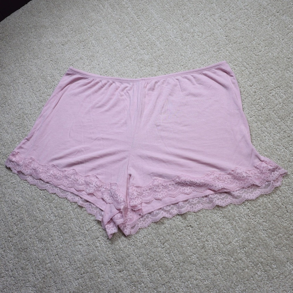Auden Women Pink Ribbed Lace Trim Pajama Sleep Shorts XL 441Y23